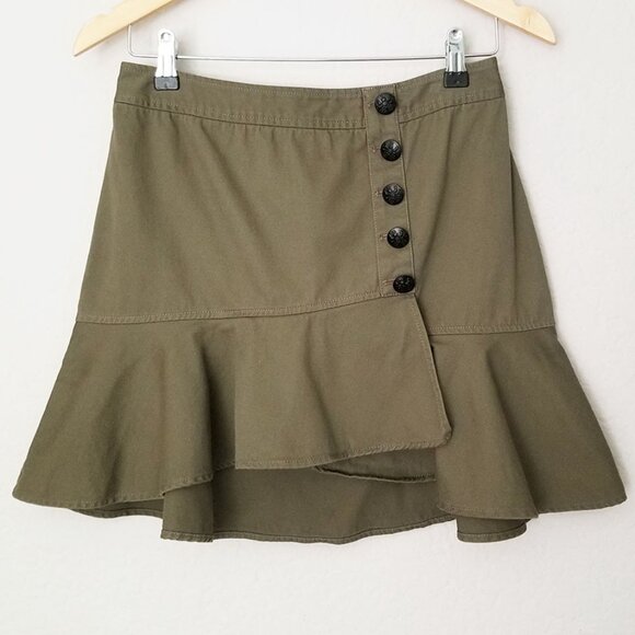 VERONICA BEARD Claremont Canvas Ruffled Mini Skirt Size 4 Army Olive Green $297 - Picture 6 of 16